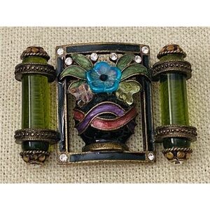 Rare Vintage Sweet Romance Flower Planter Translucent Plastic Column Brooch Pin